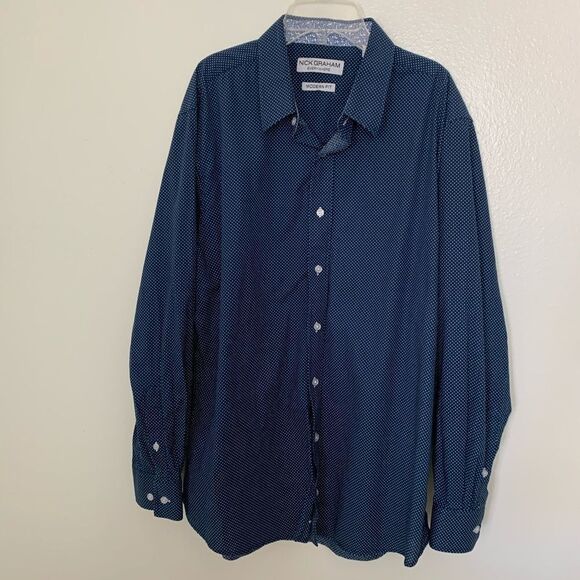 Nick Graham Modern Dress Shirt Blue Polkadot XL - Picture 1 of 8